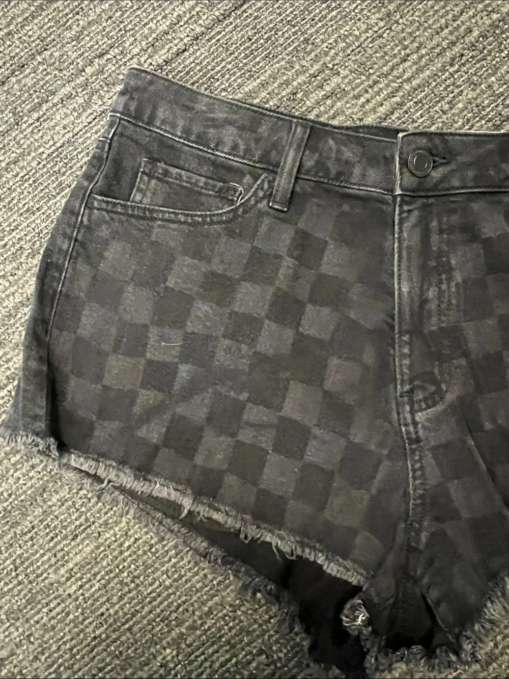 SO Black Checkerboard Denim Shorties